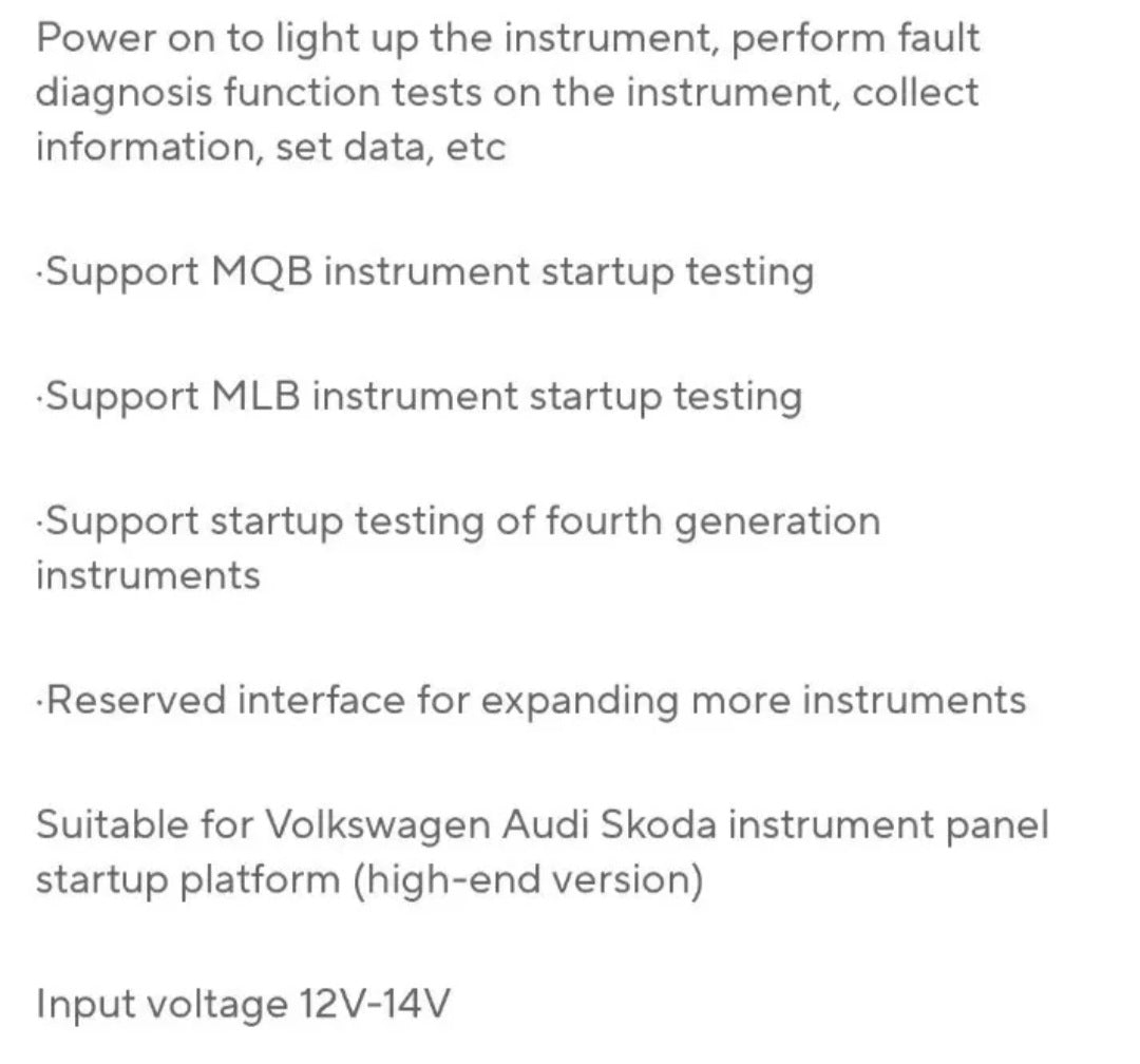 Upgraded MQB Cluster 12V-14V Power Cable test platform instrument panel startup